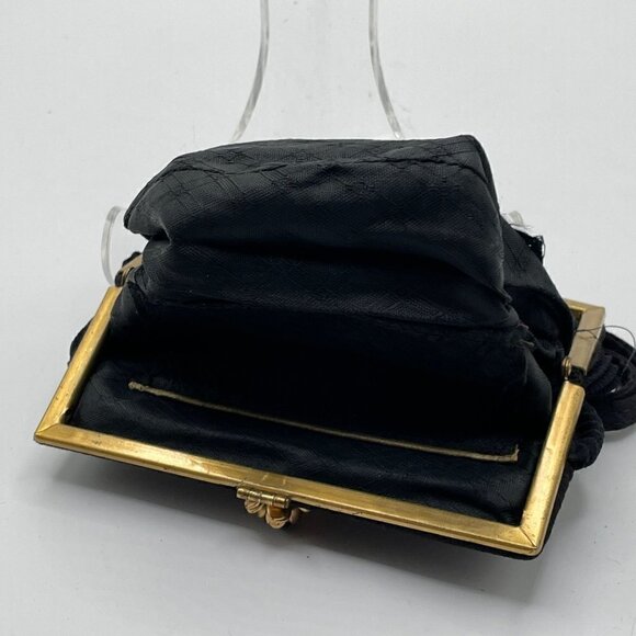 Vintage Pleated Satin Flower Clasp Handled Framed Evening Bag with Coin Purse - Picture 9 of 10